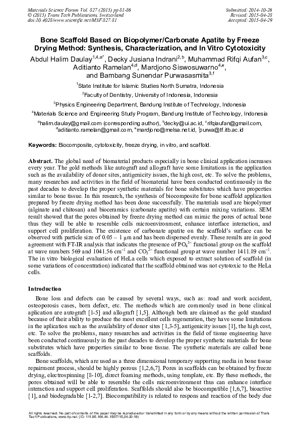 (PDF) Bone Scaffold Based on Biopolymer/Carbonate Apatite by Freeze ...