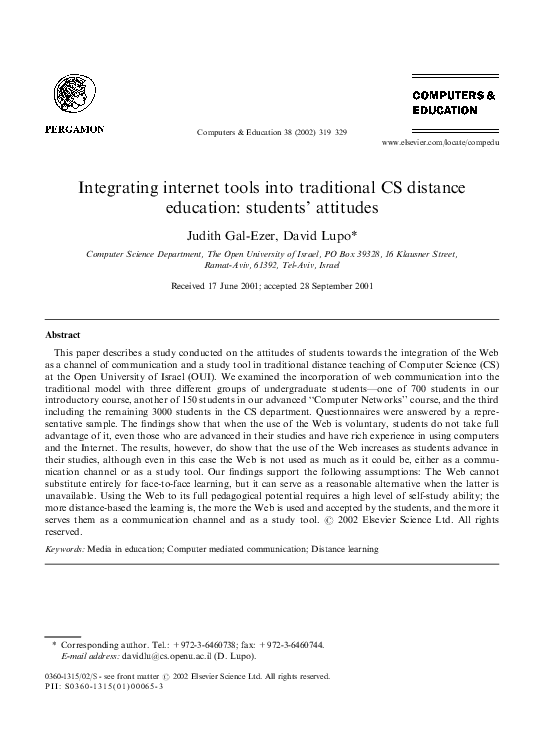 (PDF) Integrating internet tools into traditional CS distance education ...