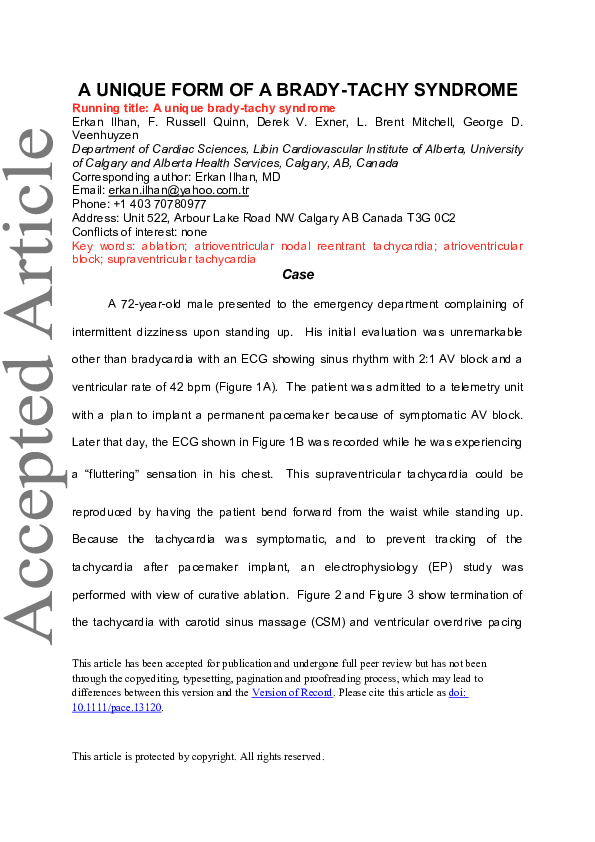 (PDF) A unique form of a bradytachy syndrome Diana Ramirez