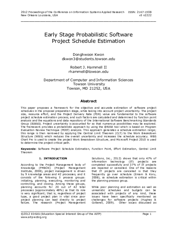 (PDF) Early Stage Probabilistic Software Project Schedule Estimation