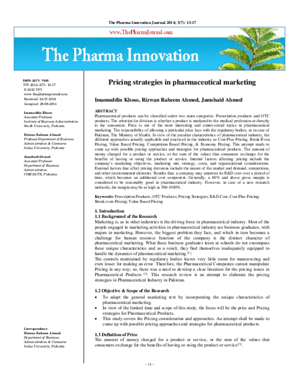 (PDF) Pricing strategies in pharmaceutical marketing
