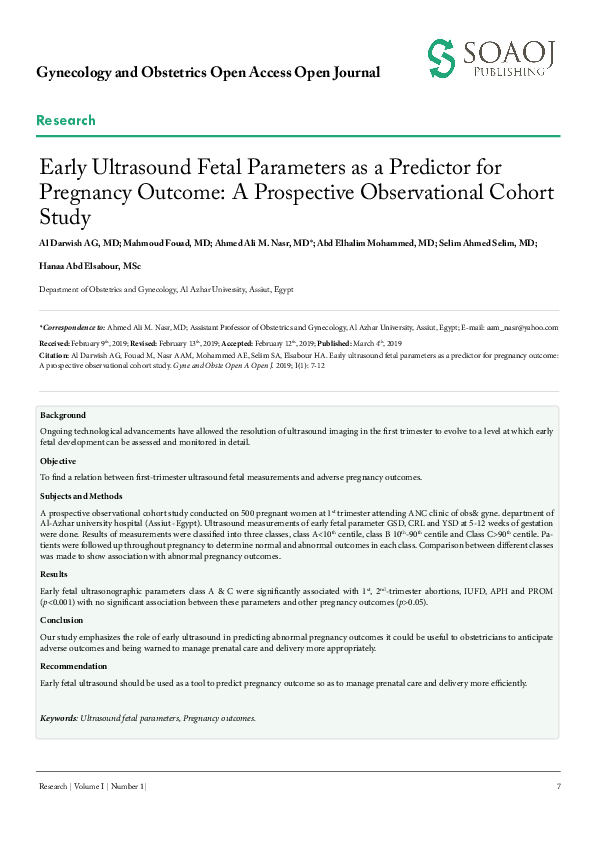 (PDF) Early Ultrasound Fetal Parameters as a Predictor for Pregnancy ...