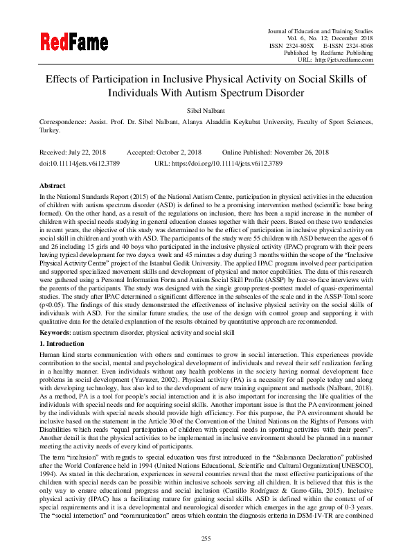 (PDF) Effects of Participation in Inclusive Physical Activity on Social ...