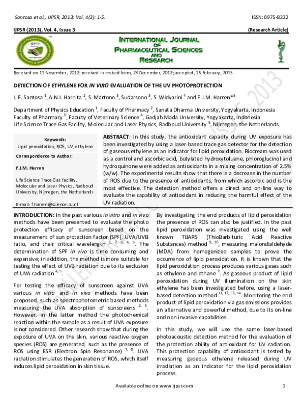 (PDF) Detection of ethylene for in vitro evaluation of the uv ...