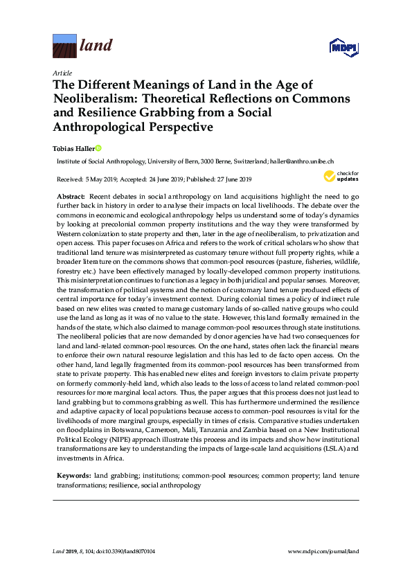 (PDF) The Different Meanings of Land in the Age of Neoliberalism ...