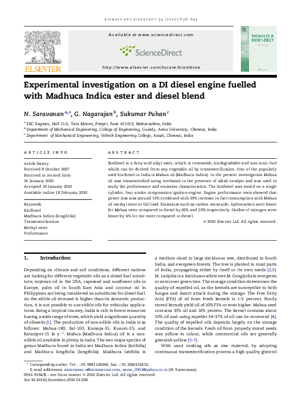 (PDF) Experimental investigation on a DI diesel engine fuelled with ...