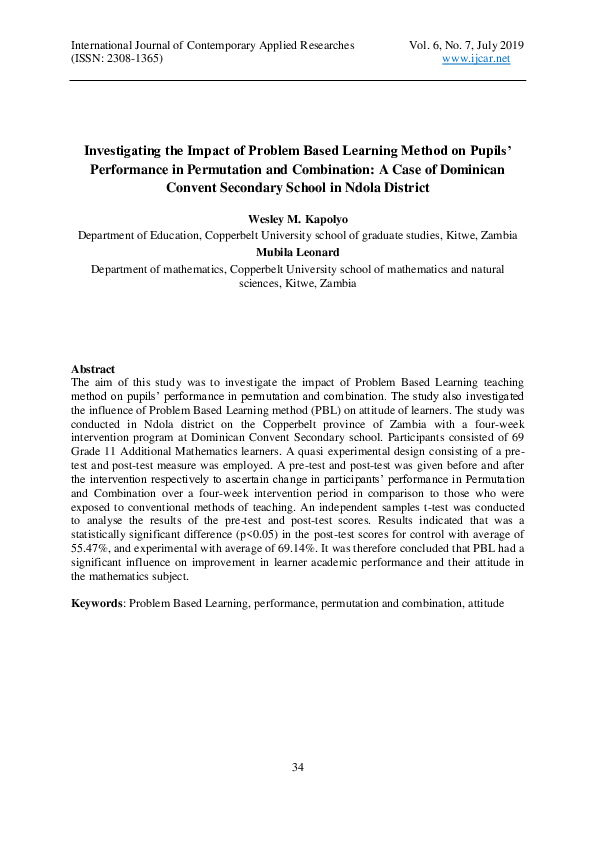 (PDF) Investigating the Impact of Problem Based Learning Method on ...