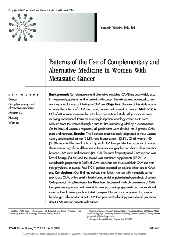 (PDF) Patterns of the Use of Complementary and Alternative Medicine in ...