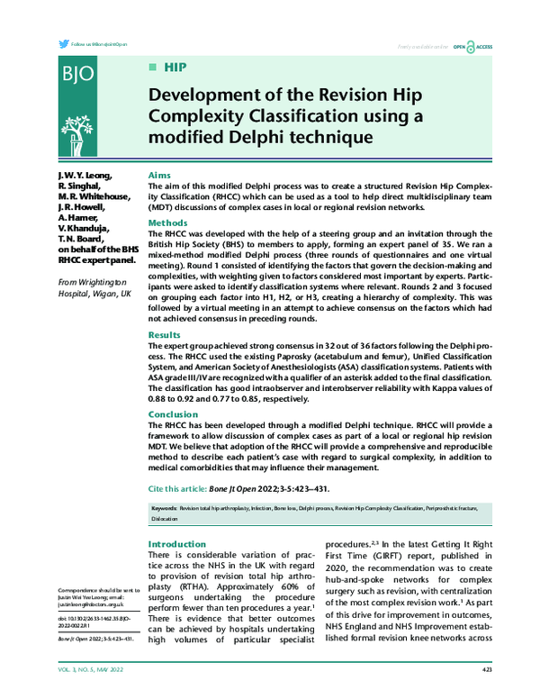 (PDF) Development of the Revision Hip Complexity Classification using a ...