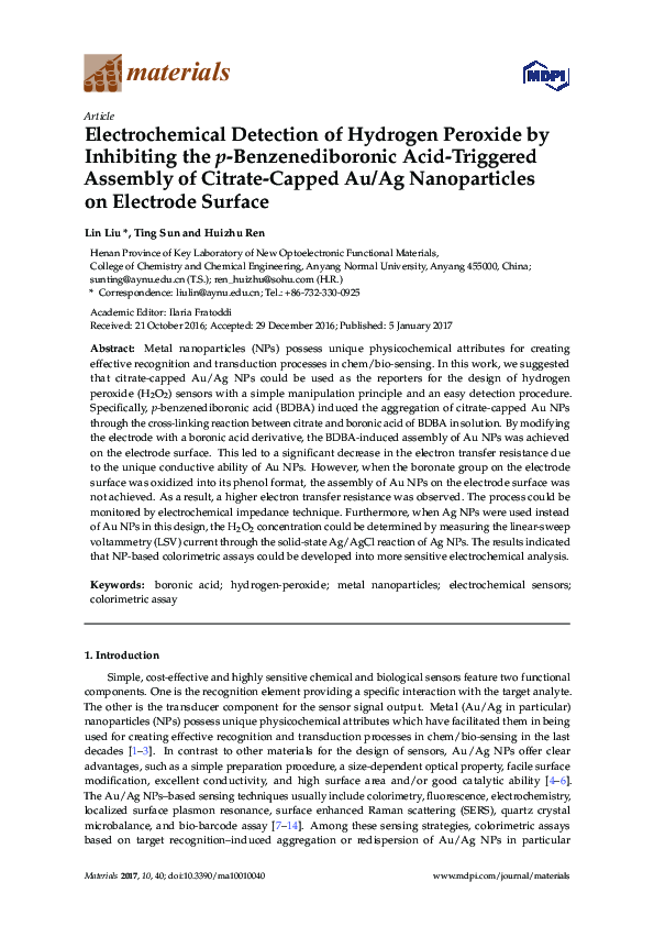 (PDF) Electrochemical detection of hydrogen peroxide via hemoglobin–DNA ...