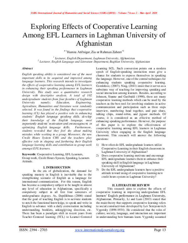 (PDF) Exploring Effects of Cooperative Learning Among EFL Learners in ...