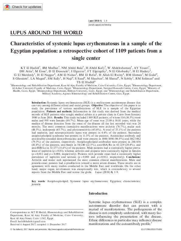 (PDF) Characteristics of systemic lupus erythematosus in a sample of ...
