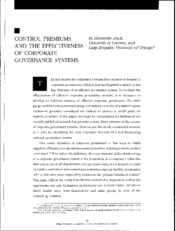 (PDF) Control Premiums and the Effectiveness of Corporate Governance ...