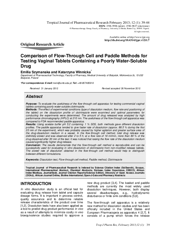 (PDF) Comparison of Flow-Through Cell and Paddle Methods for Testing ...