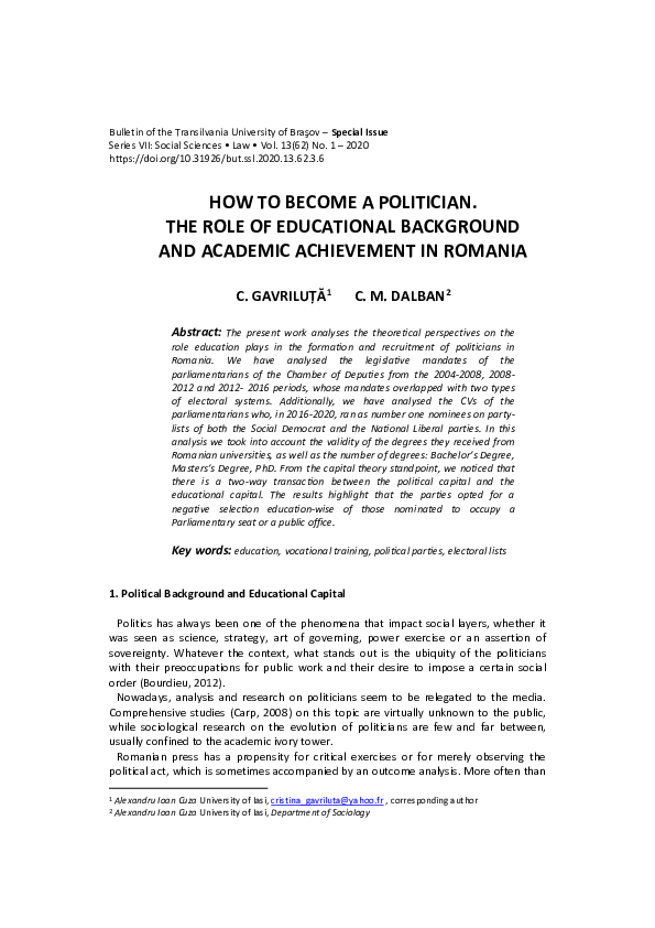 (PDF) How to become a politician.the role of educational background and ...