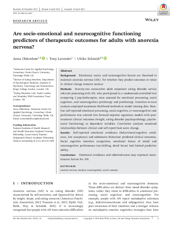 (PDF) Are socio-emotional and neurocognitive functioning predictors of ...