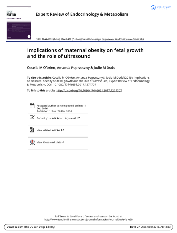 (PDF) Implications of maternal obesity on fetal growth and the role of ...