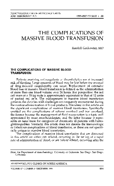 (PDF) The Complications of Massive Blood Transfusion
