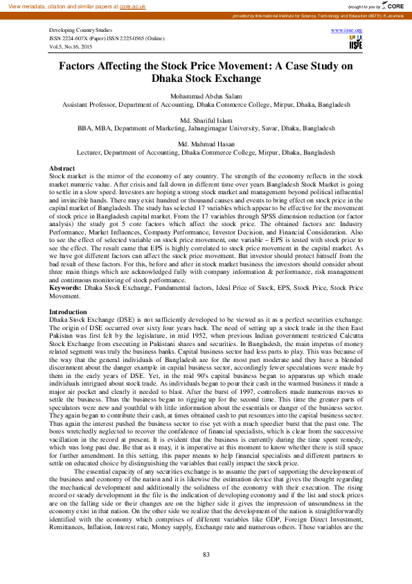 (PDF) Factors Affecting the Stock Price Movement: A Case Study on Dhaka ...