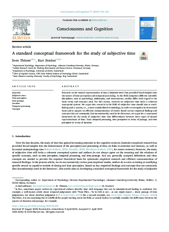 (PDF) A standard conceptual framework for the study of subjective time