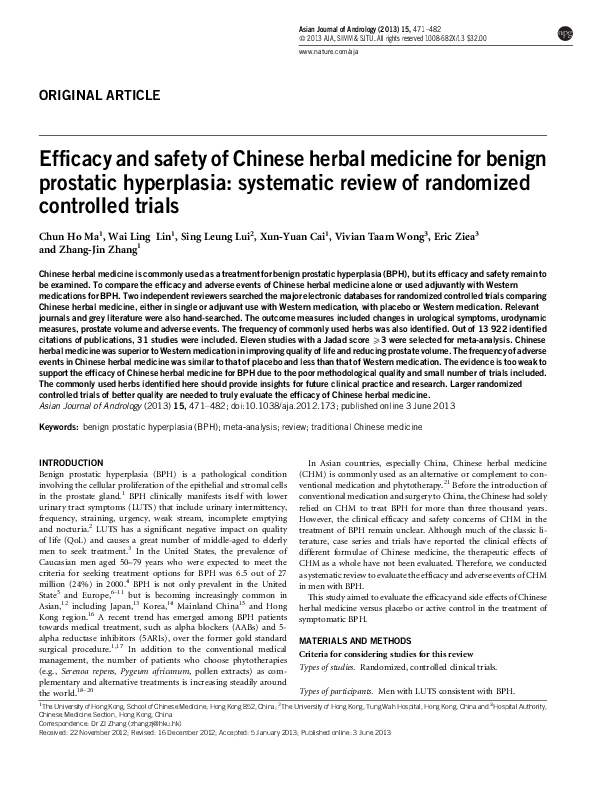(PDF) Efficacy and safety of Chinese herbal medicine for benign ...