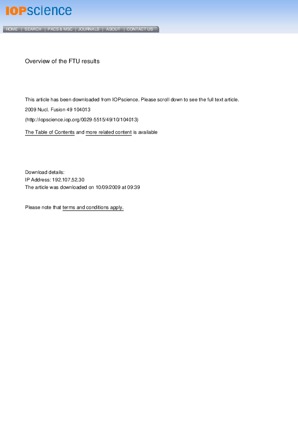 (PDF) Overview of the FTU results