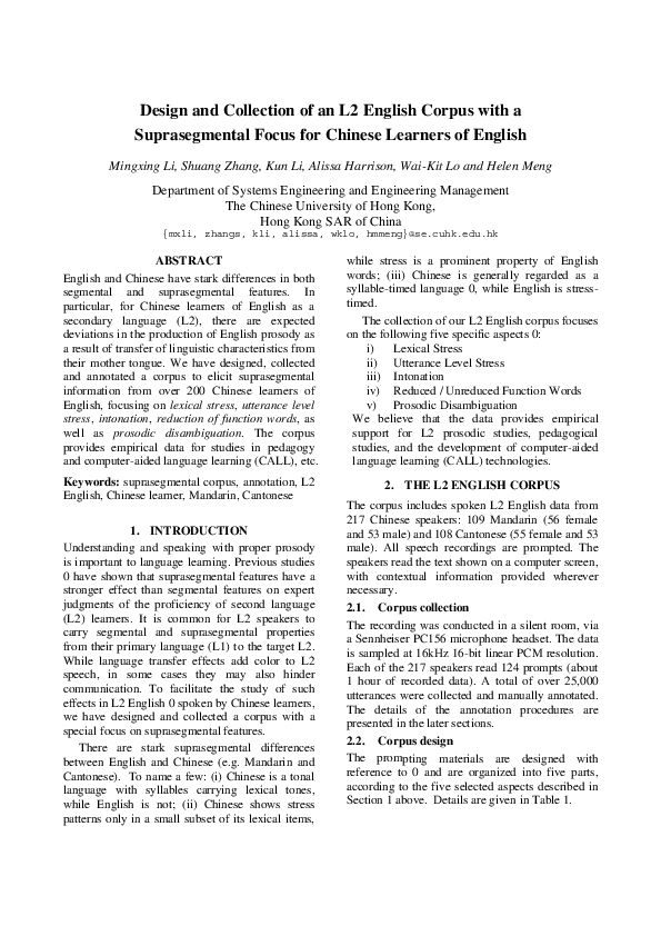 (PDF) Design and Collection of an L2 English Corpus with a ...