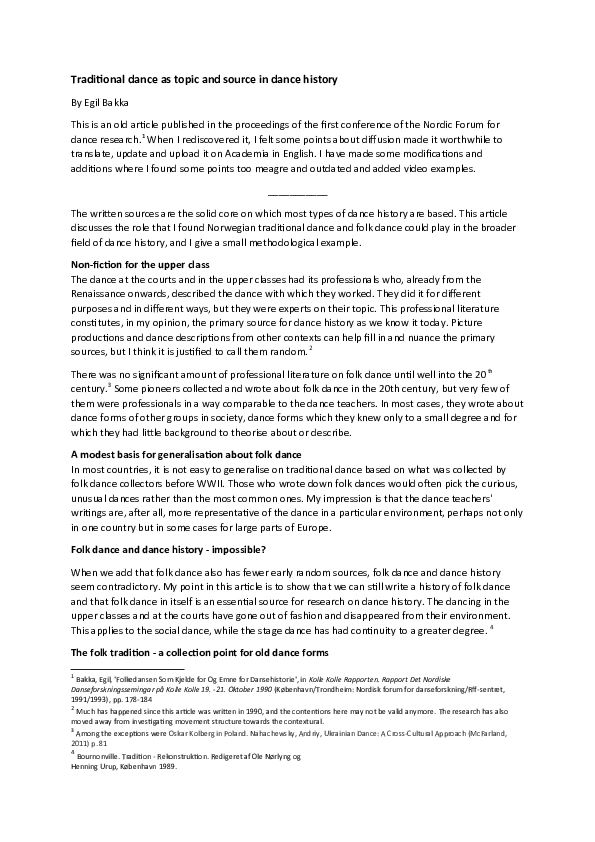 (DOC) Traditional dance as topic and source in dance history