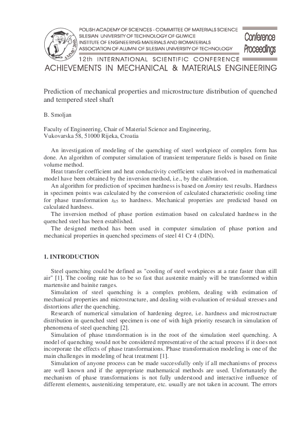 (PDF) Prediction of mechanical properties and microstructure ...
