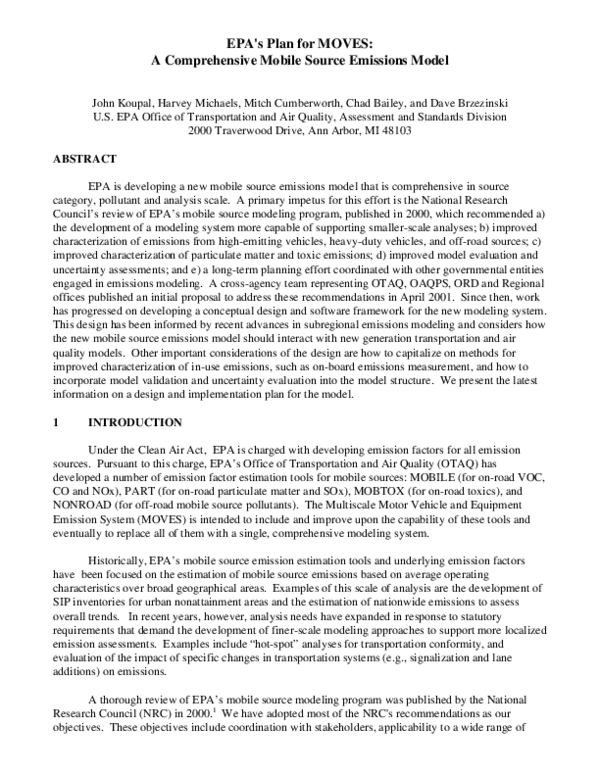 (PDF) EPA's Plan for MOVES: A Comprehensive Mobile Source Emissions Model