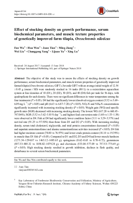 (PDF) Effect of stocking density on growth performance, survival ...