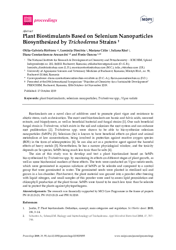 (PDF) Plant Biostimulants Based on Selenium Nanoparticles ...