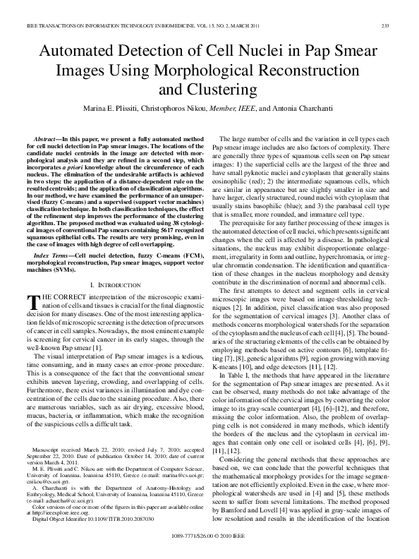 (PDF) Automated detection of cell nuclei in pap smear images using ...
