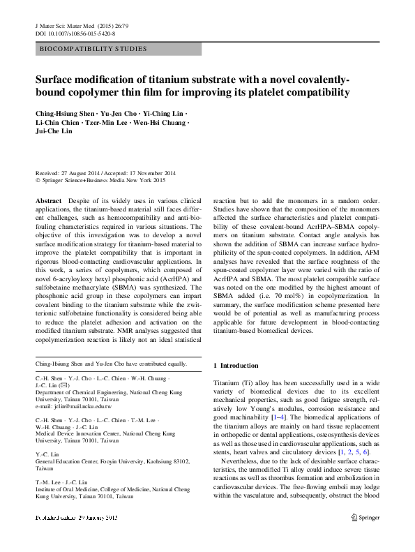 (PDF) Surface modification of titanium substrate with a novel ...