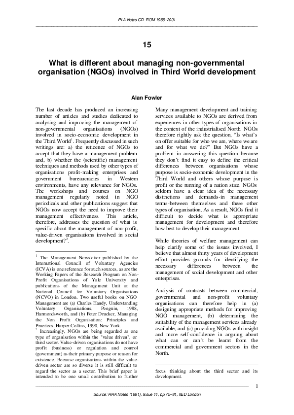 (PDF) What is different about managing non-governmental organisation ...