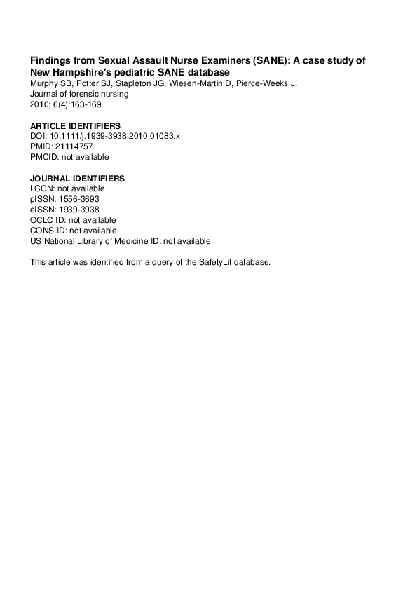 (PDF) Findings from Sexual Assault Nurse Examiners (SANE): A case study ...