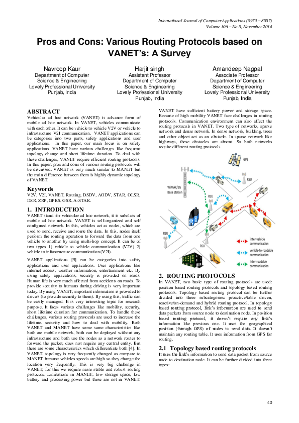 (PDF) Pros and Cons: Various Routing Protocols based on VANET's: A Survey