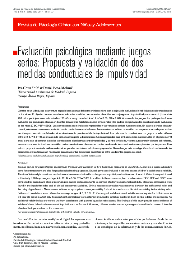 (PDF) Serious games for psychological assessment: proposal and ...