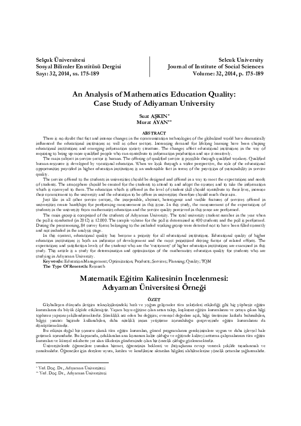 (PDF) An Analysis of Mathematics Education Quality: Case Study of ...