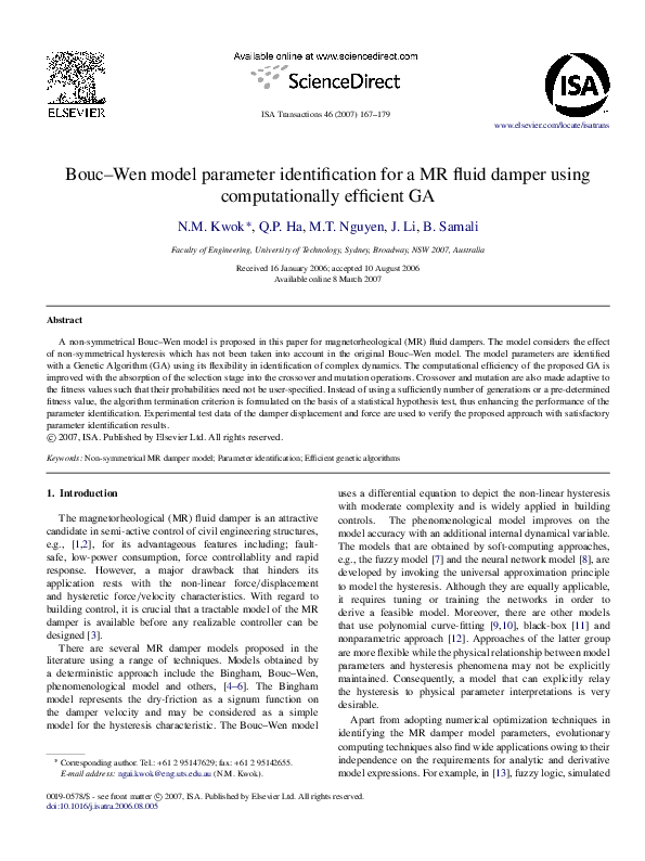 (PDF) BoucWen model parameter identification for a MR fluid damper