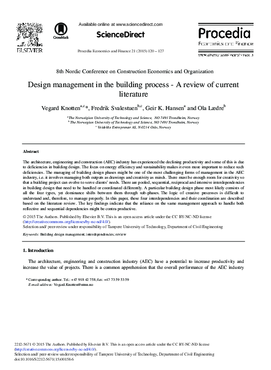 (PDF) Design Management in the Building Process - A Review of Current ...