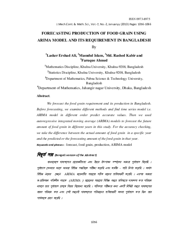 (PDF) Forecasting Production of Food Grain Using Arima Model and Its ...