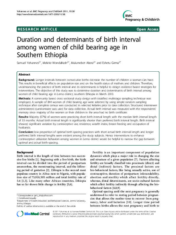 (PDF) Duration and determinants of birth interval among women of child ...