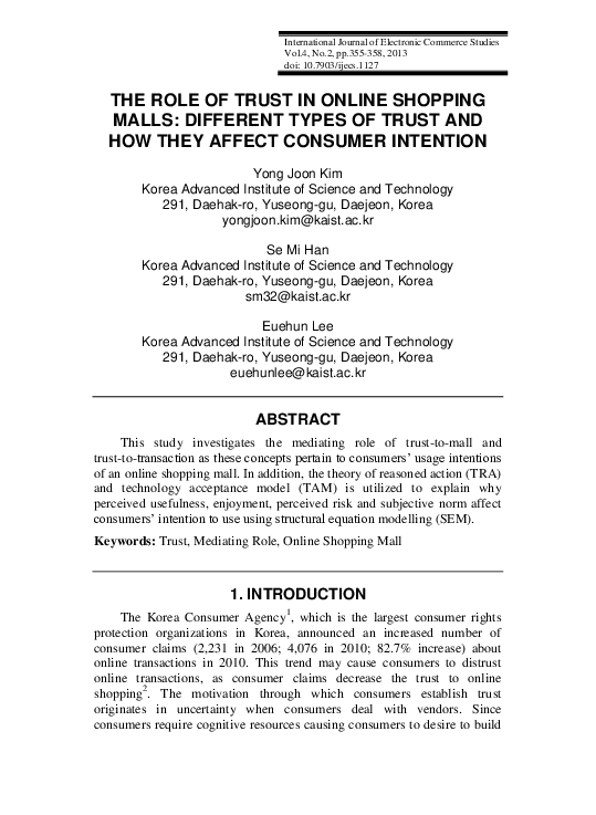 (PDF) The Role of Trust in Online Shopping Malls: Different Types of ...
