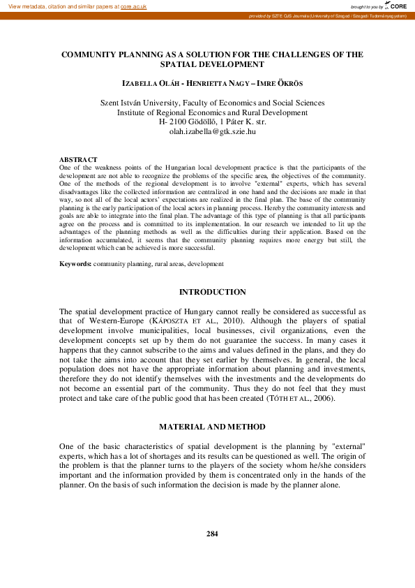(PDF) Community planning as a solution for the challenges of the ...