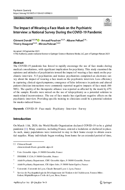 (PDF) The Impact of Wearing a Face Mask on the Psychiatric Interview: a ...