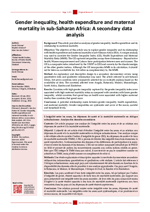 (PDF) Gender inequality, health expenditure and maternal mortality in ...