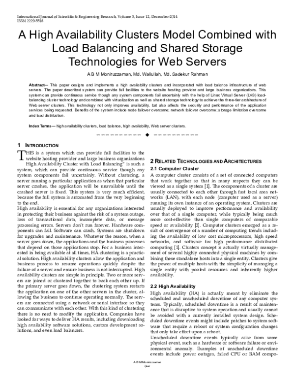 (PDF) A High Availability Clusters Model Combined with Load Balancing ...