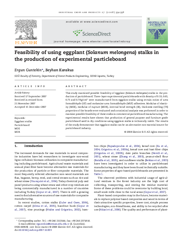 (PDF) Feasibility of using eggplant (Solanum melongena) stalks in the
