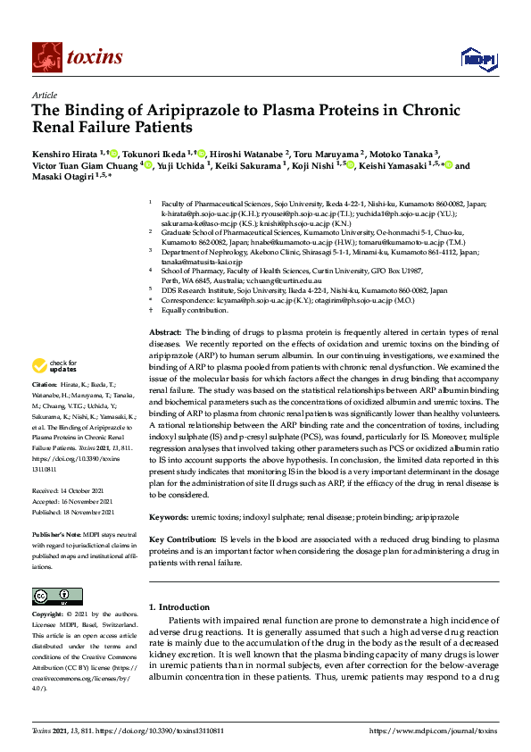 (PDF) The Binding of Aripiprazole to Plasma Proteins in Chronic Renal ...